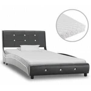 Szürke műbőr ágy matraccal 90 x 200 cm