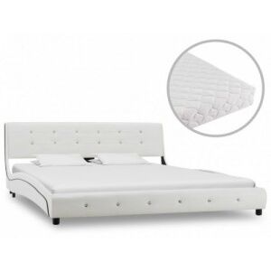 Fehér műbőr ágy matraccal 160 x 200 cm