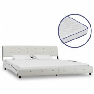 Fehér műbőr ágy memóriahabos matraccal 180 x 200 cm
