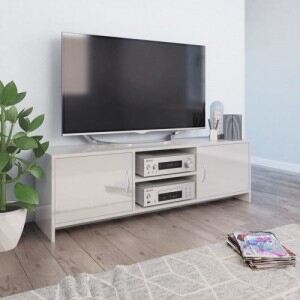 Magasfényű fehér forgácslap TV-szekrény 120 x 30 x 37,5 cm