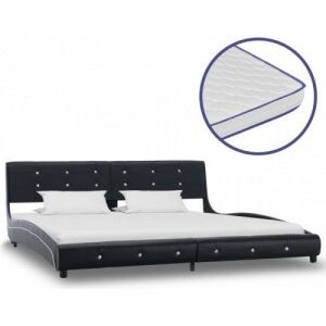 Fekete műbőr ágy memóriahabos matraccal 180 x 200 cm