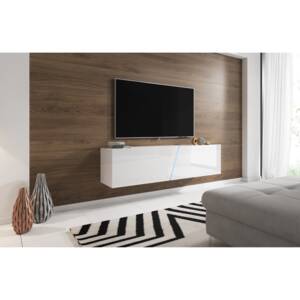 TV asztal/szekrény Slant 160 (matt fehér + fényes fehér) (világítással)