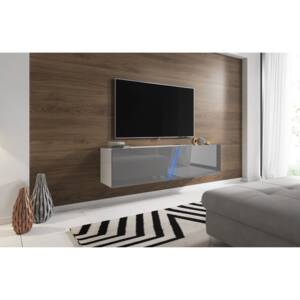 TV asztal/szekrény Slant 160 (matt fehér + fényes szürke) (világítással)