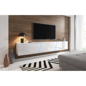 TV asztal/szekrény Slant 240 (matt fehér + fényes fehér) (világítással)