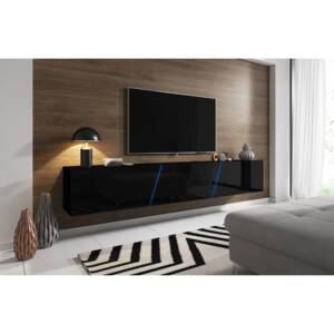TV asztal/szekrény Slant 240 (matt fekete + fényes fekete) (világítással)