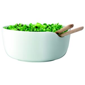 LSA Dine porcelán salátás tál, fehér, O24cm, tölgyfa saláta szedő