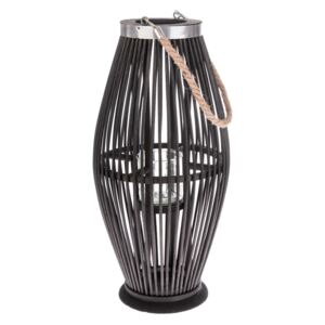Fekete üveg lámpa bambusz szerkezettel, magasság 49 cm - Dakls