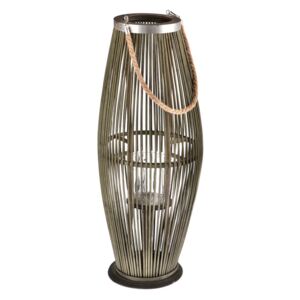 Zöld üveg lámpa bambusz szerkezettel, magasság 71 cm - Dakls