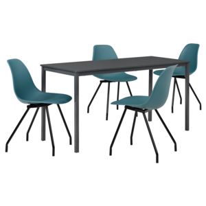 [en.casa]® Étkezőgarnitúra étkezőasztal 4 székkel 140 x 60 cm design konyhai asztal szürke/türkiz Liverpool