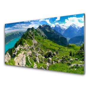 Modern üvegkép Mező Mountain Nature Landscape 120x60 cm