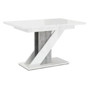 Rozkládací jídelní stůl MEVA, 120-160x75x80, bílý lesk/beton