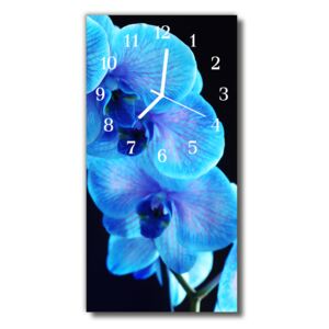 Négyszögletes üvegóra kék virág 30x60 cm