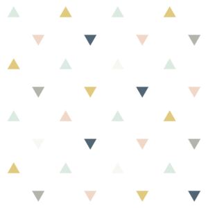 Háromszög mintás tapéta gyerekszobába (púder-mustár-szürke-kék), Lilipinso