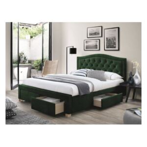KARMEN Velvet kárpitozott ágy, 160x200, zöld