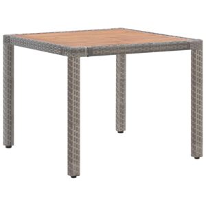 VidaXL szürke polyrattan és tömör akácfa kerti asztal 90 x 90 x 75 cm