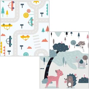 Kétoldalas habszivacs játszószőnyeg - autók és erdők - 177 x 158 x 0,8 cm