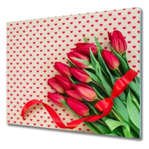 Üveg vágódeszka tulipánok szívek 60x52 cm