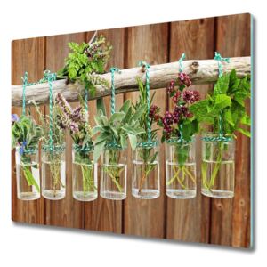 Üveg vágódeszka Herbs a tégelyek 60x52 cm