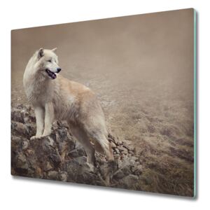 Üveg vágódeszka Fehér farkas a rock 60x52 cm