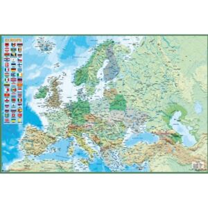 Európa politikai és fizikai térképe Plakát, (91,5 x 61 cm)