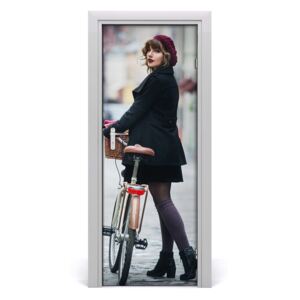 Ajtóposzter öntapadós Nő a kerékpár 75x205 cm