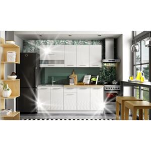 Tiffany konyhabútor 200 cm Fehér-Fehér magasfényű MDF