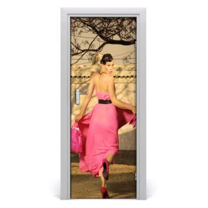 Ajtóposzter öntapadós Emberek nő, rózsaszín 85x205 cm