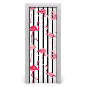 Poszter tapéta ajtóra Flamingók és csíkok 75x205 cm