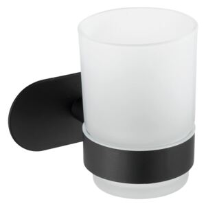 Uno Bosio Turbo-Loc® fehér fali fogkefetartó pohár, matt fekete rozsdamentes acél tartóval - Wenko