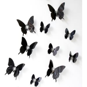 Ambiance Wall Butterflies 12 db-os fekete 3D hatású falmatrica szett - Ambiance