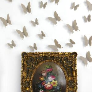 Butterflies 12 db-os világosbarna 3D hatású falmatrica szett - Ambiance