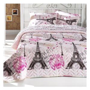 From Paris rózsaszín kétszemélyes pamutkeverék ágytakaró 2 db párnahuzattal, 200 x 220 cm