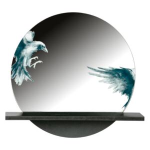 BePureHome - Raven tükör, fekete kerettel, polccal; holló minta