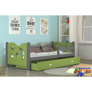 MICKEY Color gyerekágy + AJÁNDÉK matrac + ágyrács, 160x80 cm, szürke/zöld