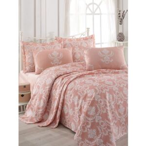 Anna rózsaszín kétszemélyes pamut ágytakaró lepedővel és párnahuzattal, 200 x 235 cm