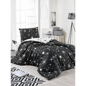 Starry Night fekete ágyneműhuzat lepedővel egyszemélyes ágyhoz, 160 x 220 cm