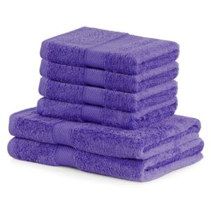 Bamby Purple szett 2 sötétlila fürdőlepedővel és 4 törölközővel - DecoKing