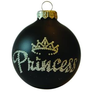 Princess matt fekete + ezüst flitter 8cm - Karácsonyfadísz