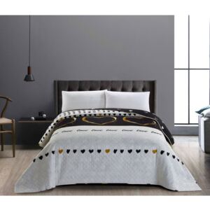Love szürke-fekete kétoldalas egyszemélyes ágytakaró, 170 x 210 cm - DecoKing