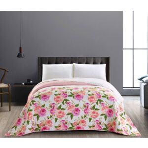 English Rose rózsaszín-fehér kétoldalú kétszemélyes ágytakaró, 260 x 280 cm - DecoKing