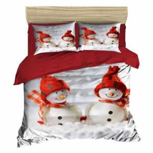 Christmas Snowmen kétszemélyes ágyneműhuzat lepedővel, 200 x 220 cm