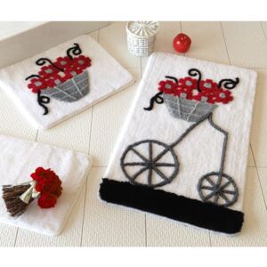 Knit Knot 3 db-os piros, szürke és fekete fürdőszobai kilépő szett virágos motívummal