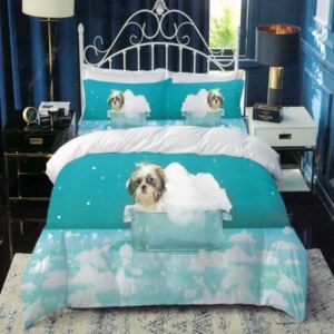 Kék színben kutyus mintás pamut ágynemű