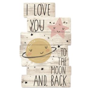 I Love You To The Moon fából készült fali dekoráció, 30 x 48 cm - Tanuki