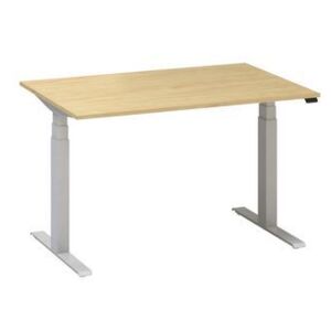 Alfa Up állítható magasságú irodai asztal szürke lábazattal, 120 x 80 x 61,5-127,5 cm, bükk mintázat