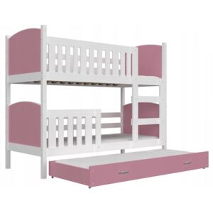 Marobútor Dobby 3 Color fehér emeletes ágy három személynek 190x80 – többféle szín Szín: Rózsaszín