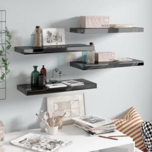 VidaXL 4 db magasfényű fekete MDF fali polc 60 x 23,5 x 3,8 cm