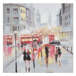 Rain London kézzel festett kép fenyőfa keretben, 100 x 100 cm - Mauro Ferretti