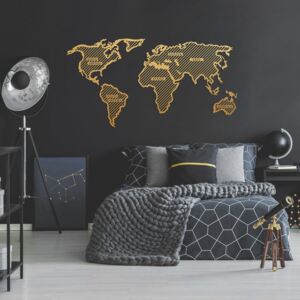 World Map In The Stripes aranyszínű fém fali dekoráció, 150 x 80 cm