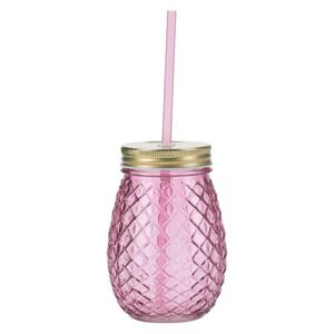 Pineapple rózsaszín üveg palack, szívószállal - Miss Étoile